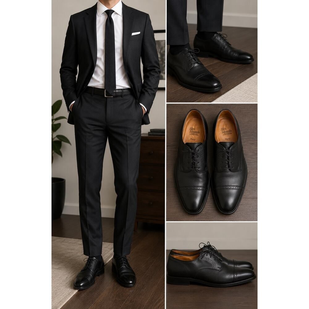 Allen Edmonds Perry Cap Oxford Dress Shoes Black Leather USA Men’s 9 D Classic